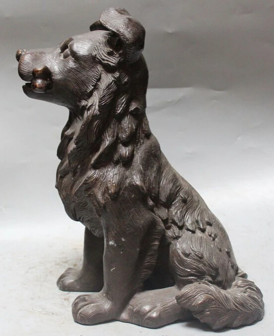 

004713 18" Chinese FengShui Folk Bronze Zodiac Year Foo Fu Dog Bite Bone Animal Statue