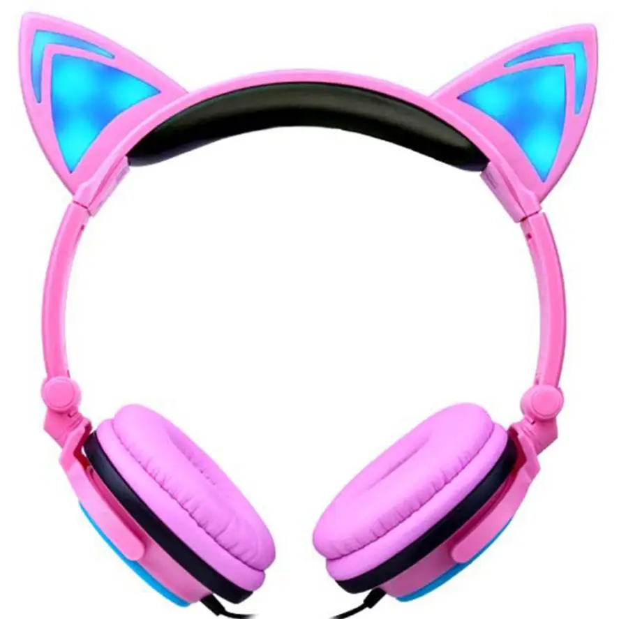 Новая Складная кошачьими ушками светодиодный светомузыкальный проектор наушники гарнитура мигающие светящиеся наушники для ноутбука MP3 l0726#3