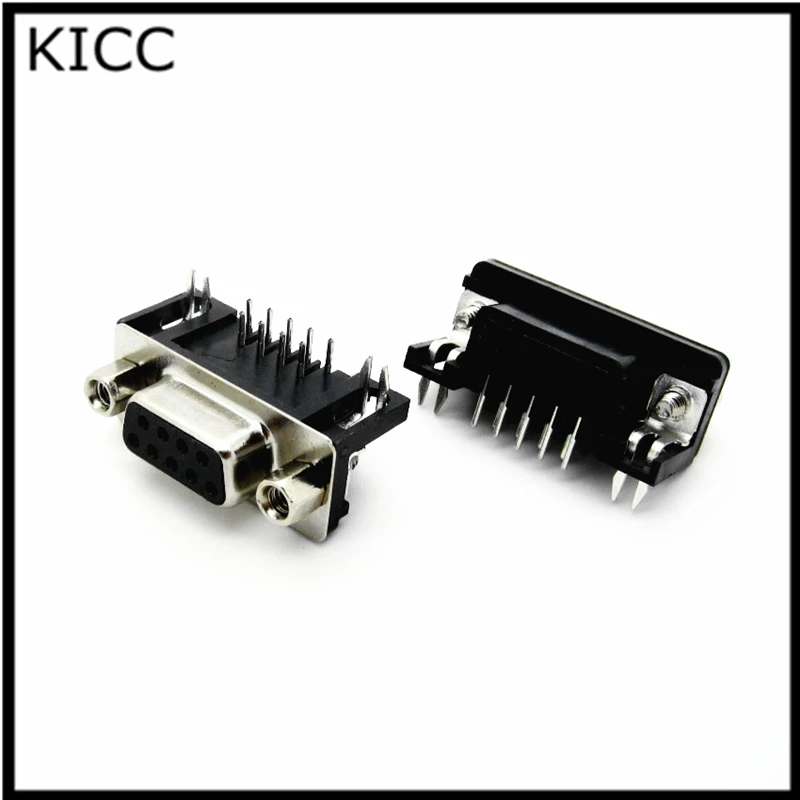 5Pcs DR9 Hole Female Bending Pin 90DEG Connector RS232 Serial Port DB9F Adapter 