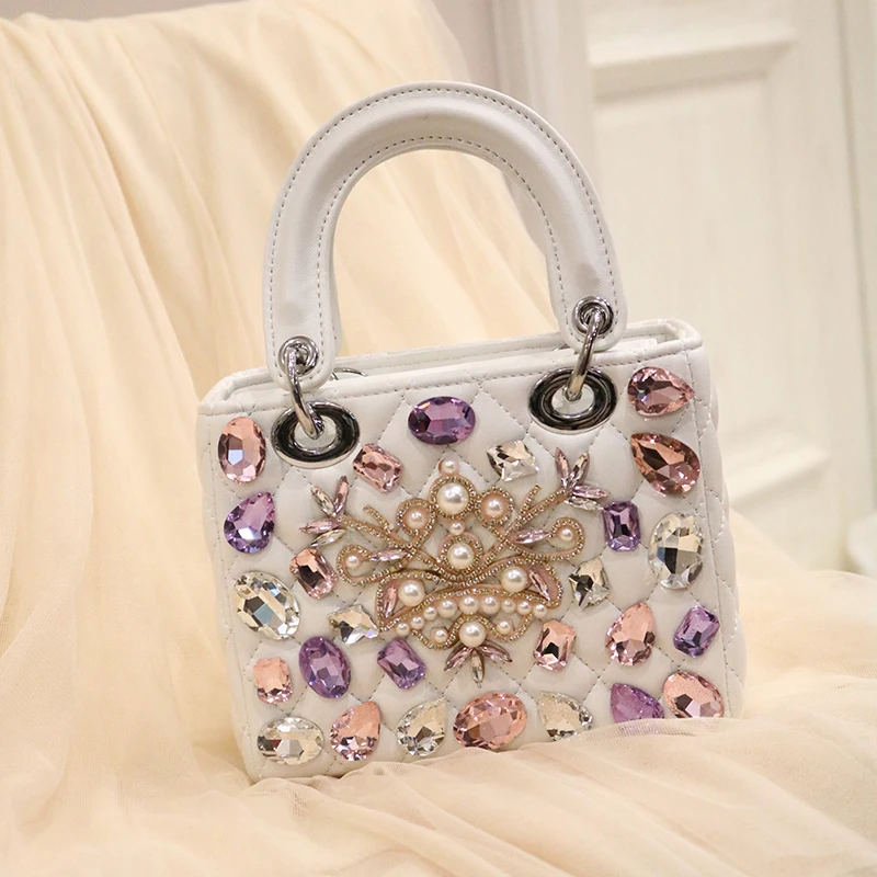 

handbags crystal diamond 2018 summer new fashion girl fashion ins water diamond pearl diamond diamond shoulders shoulder bag