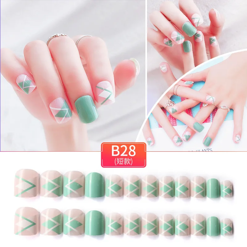 

24 PCS False Nails Summer Green 24 PCS Full Nail Tips Fake Nails Design Temperament Lady for Office Home Party Beach