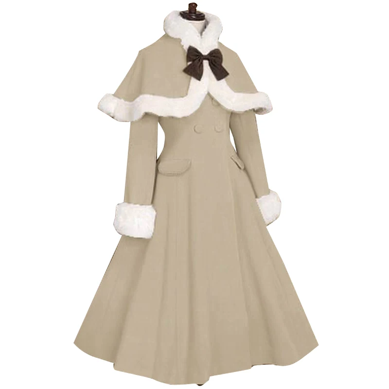Online Lolita abrigo largo de invierno para mujer con puños de piel y capa chaqueta de talla grande personalizada