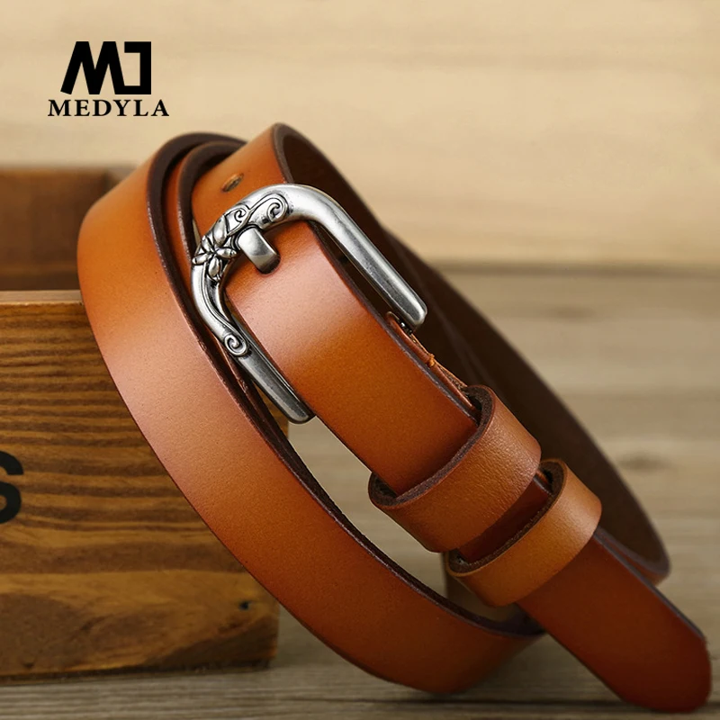 

MEDYLA female belt Thin belt ladies leather pin buckle decorative retro pants belt fashion narrow belt 1.8cm