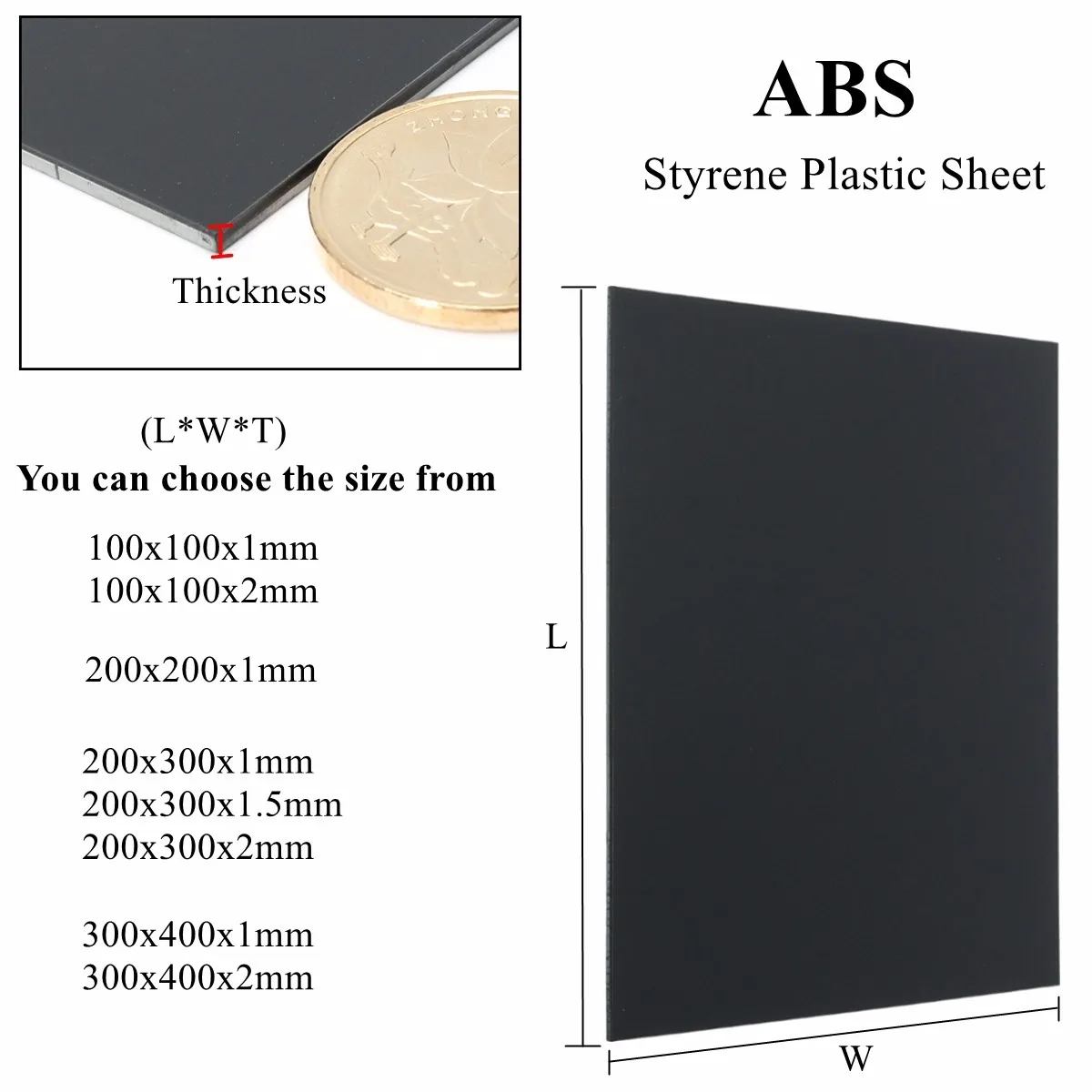 Black Smooth Sheet ABS Acrylonitrile Butadiene Styrene Sheet 1/1.5/2mm