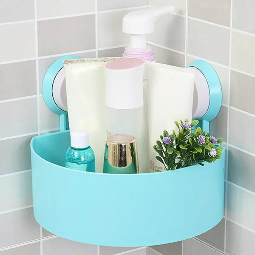 Настенная угловая полка для ванной на присоске, Пластиковая Душевая корзина, кухонная настенная присоска, держатель для душа - Цвет: Blue