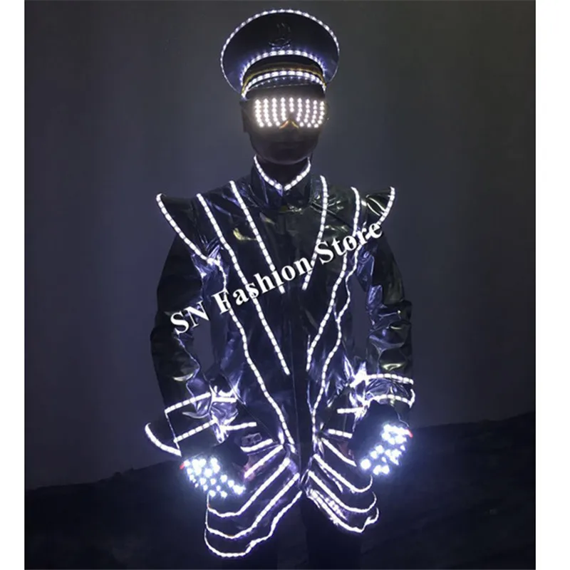 LZ41 LED gloves ballroom dance led hat headdress luminous glasses robot suit glowing cloth stage dj dancer wears party bar dress | Дом и сад