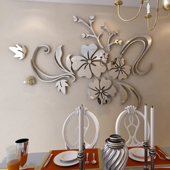 

3D Flowers Vine Flower Mirror Sticker 2 mm Thickness Acrylic Wall Stickers Home Decoration DIY Gold Silver Wall Decal Room Decor