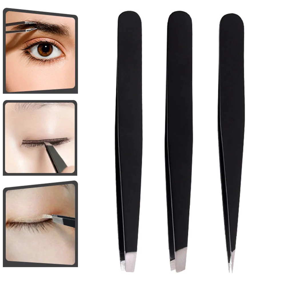 

High 3 Pcs/Set Eyebrow Tweezers Stainless Steel Point Tip/Slant Tip/Flat Tip Hair Remover Tools Kit Best Gift For Women