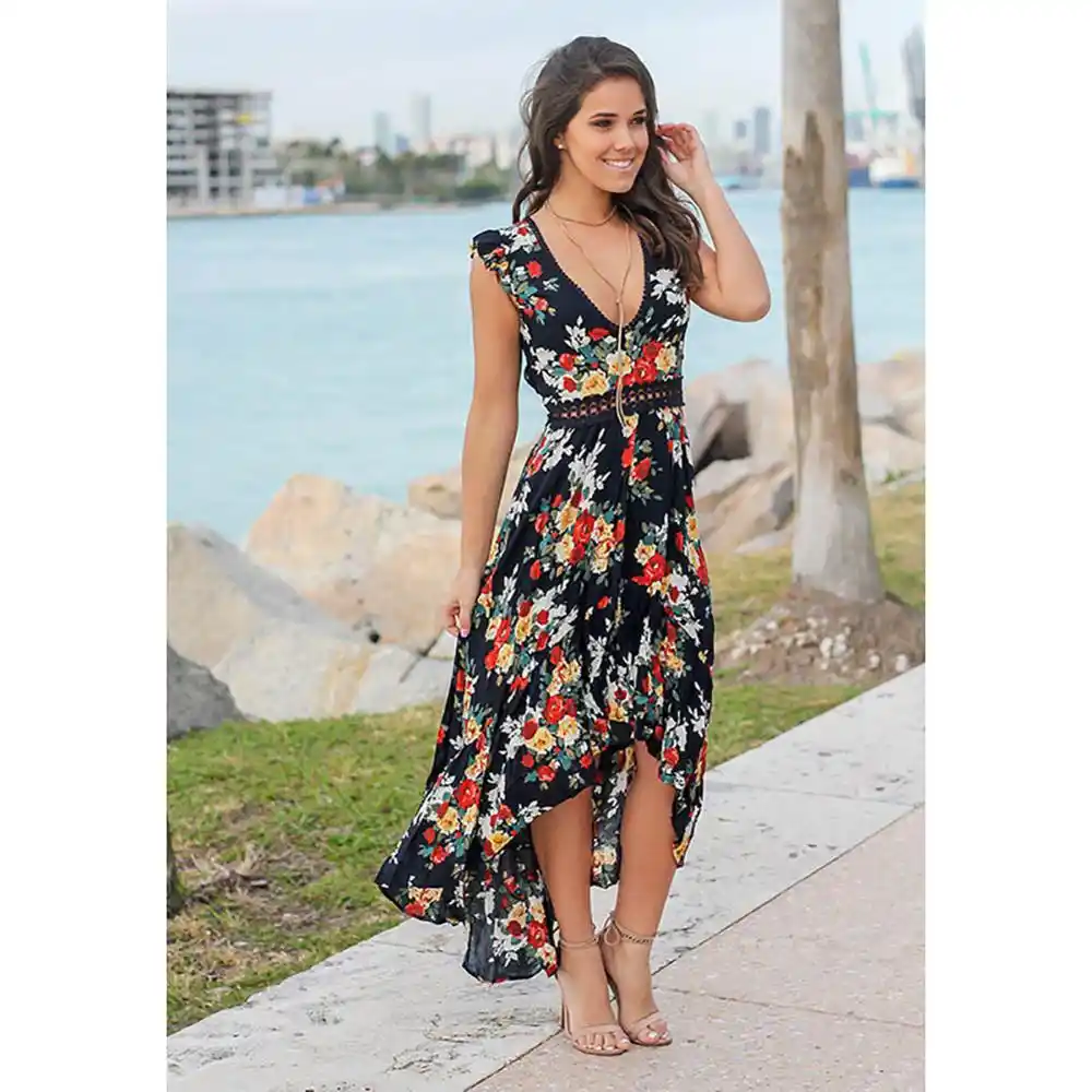 Get Women Floral Printed Midi Dress V Neck Beach Chic Frocks For Women Free HD Get Wallpaper Women Floral Printed Midi Dress V Neck Beach Chic Frocks For Women For Free