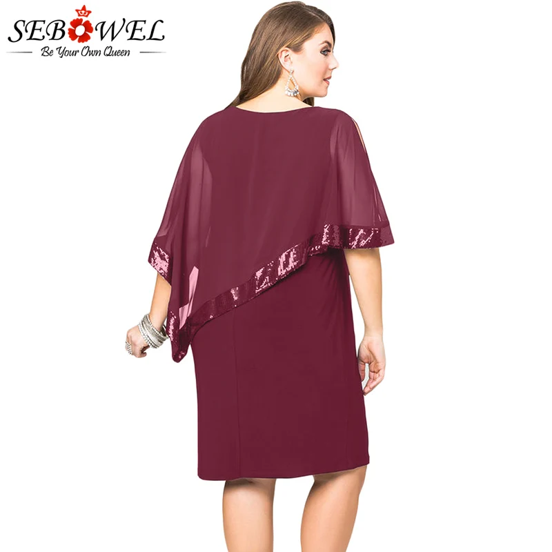 Burgundy-Sequined-Mesh-Overlay-Plus-Size-Poncho-Dress-LC220485-3-2 