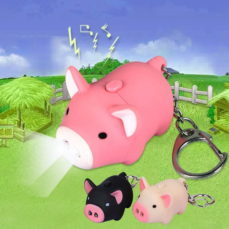 Мультфильм Маленькая свинья светодио дный светодиодный брелок со звуком фонарик малыш аварийный факел животных свинья брелок для ключей