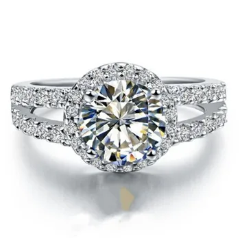 

Spiffing S925 Silver Women Ring 1Ct 6.5mm Test Positive Moissanites Wedding Ring Real 925 Silver White Gold Color Ring