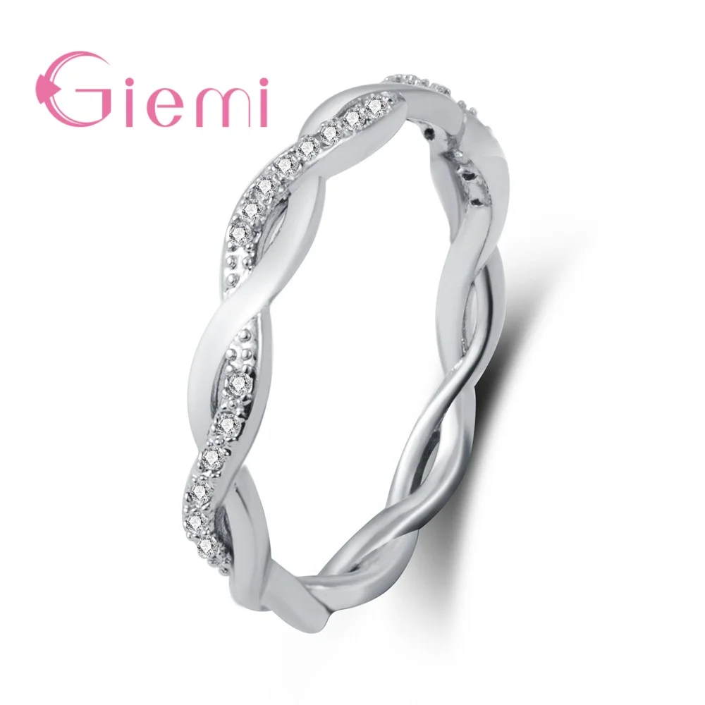 Fine Solid Pure 925 Sterling Silver Rings for Women Men AAA Cubic Zircon Cross Twisted Stackable Wedding Engagement Jewelry