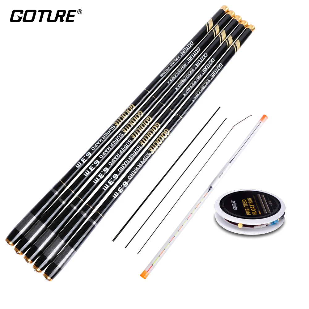 Goture تلسكوبي الصيد قضبان الكارب الطاعم قضيب 3.6-7.2 M ألياف الكربون اليد الصلبة القطب Tenkara يطير أدوات صيد + تعويم/خط/هوك