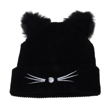 Hot Sale Cat Ears Women Hat Knitted Acrylic Warm Winter Beanie Caps Crochet Fur Hot Sale Cat Ears Women Hat Knitted Acrylic Warm Winter Beanie Caps Crochet Fur
