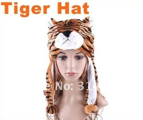 Miễn phí Vận Chuyển, Cartoon Animal Hat Vàng Tiger Plush Cap Ấm, Dropshipping, bán lẻ, Bán Buôn