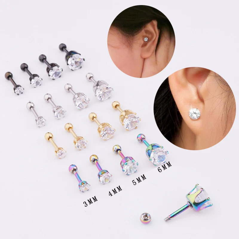 

Sellsets 2018 New arrival 1set cz daith earring gold rainbow black color stainless steel ear piercing stragus ring