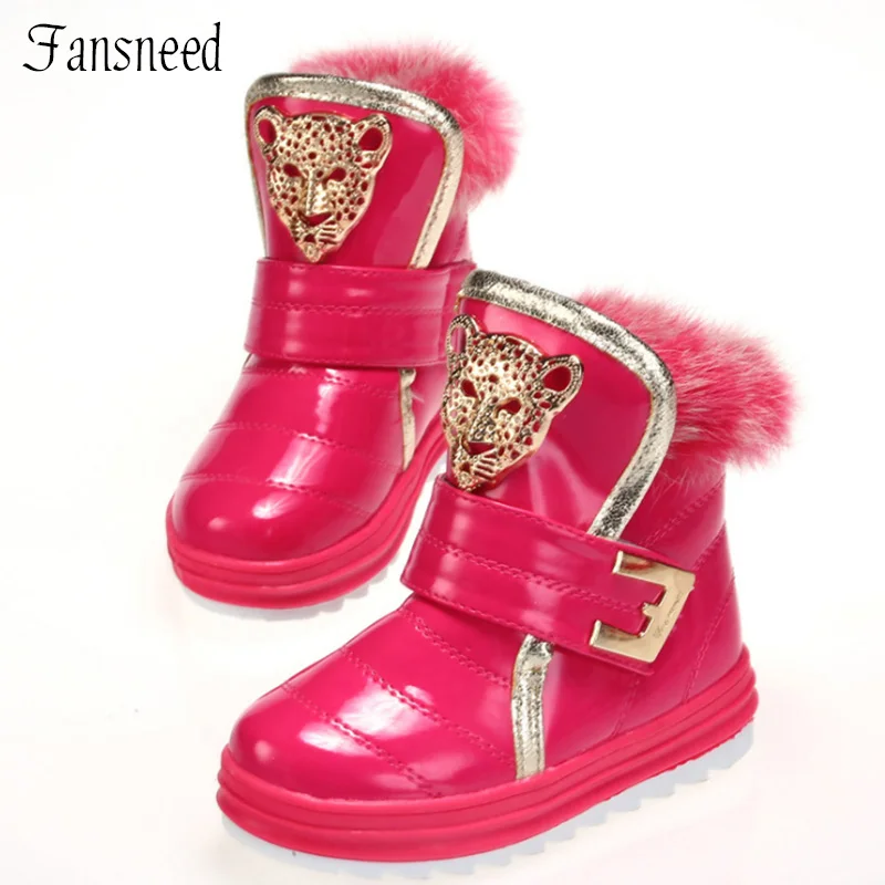 2016winter child snow boots rabbit fur male female child plus velvet