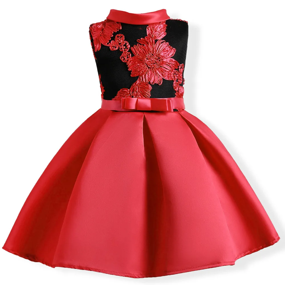 Элегантные Детские платья принцессы для девочек; вечернее платье для девочек; свадебное платье с цветочным узором для девочек; Детские платья для девочек; костюм - Цвет: Red