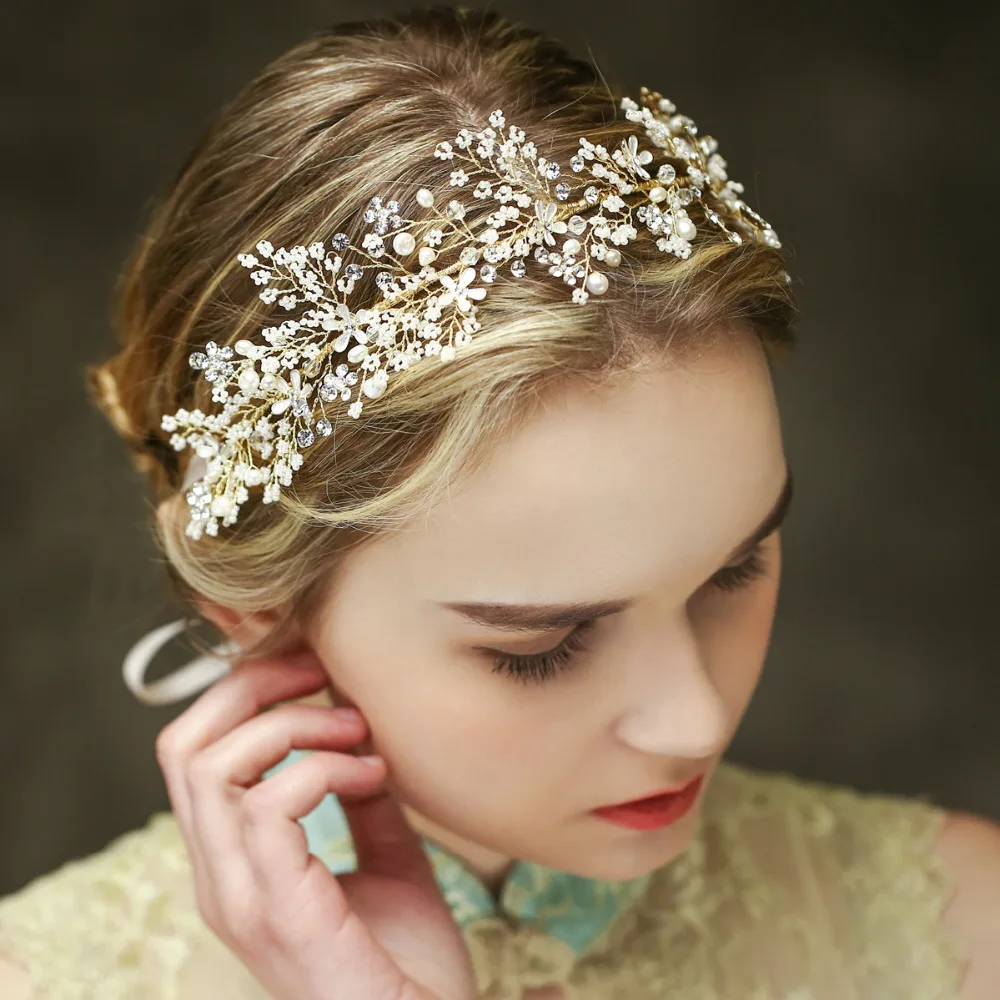 Pearls Branch Hair Vine Bridal Headpiece Handmade Floral Wedding Headband Romantic Crown For Brides Hair Jewelry Hotsale (4)