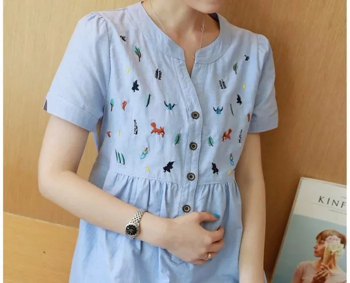 Вышитые хлопковые блузки для беременных рубашки с длинными рукавами женские топы футболки для беременных женщин весенне-осенняя одежда для беременных