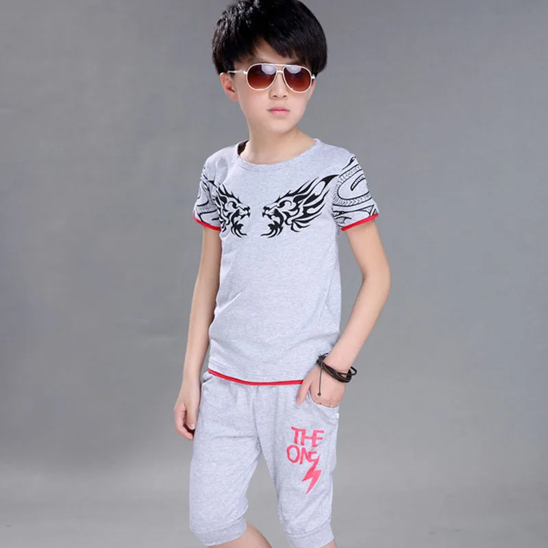 Boys Summer Clothes Soft Cotton 2pcs Tshirt + Shorts Sport Outfits Kids Boys Clothing 7 10 12 Years Teenagers 2