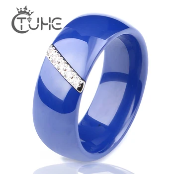 

2018 New Healthy Women Ceramic Rings AAA Shiny Cubic Zircon 8MM Pave Setting Female Party Pink Blue Ring Jewelry Wedding Jewelry