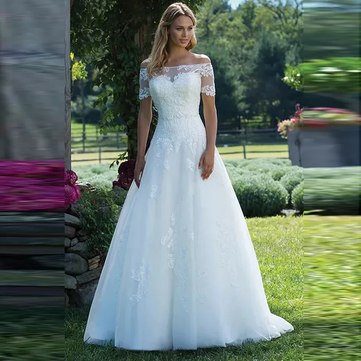 

Princess Boho A Line Wedding Dress Off The Shoulder Bost Neck Train Bridal Gown Free Shipping vestido de festa longo
