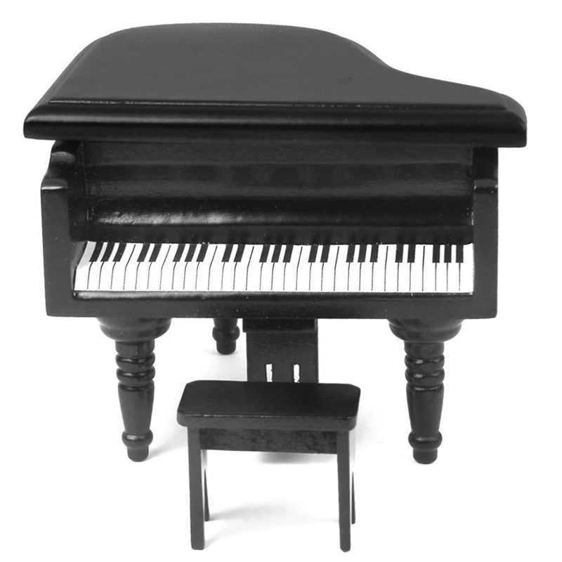 

1:12 Dollhouse Miniature Wooden Piano and Stool (Black)