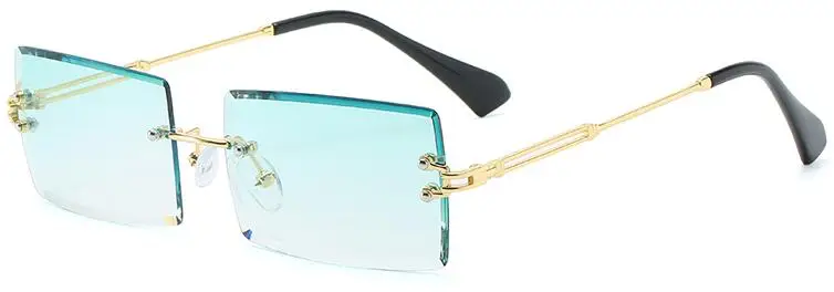 Шикарные прямоугольные без ободка Солнцезащитные очки женские мужские винтажные дизайнерские вдохновленные оттенки металлические градиентные солнцезащитные очки ретро заушники - Цвет линз: C4 gradient green