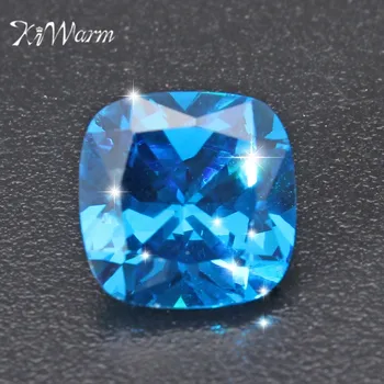 

KiWarm Newest 8.71 Carats Unheated Artificial Ceylon Blue Sapphire Loose Stone Cushion Shape Gemstone For DIY Jewelry 10*10mm