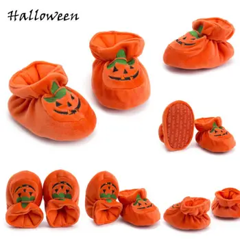 

Cute Toddler Baby Girls Soft Cotton Cartoon Print Crib Shoes Pumpkin Prewalkers Halloween Accessories