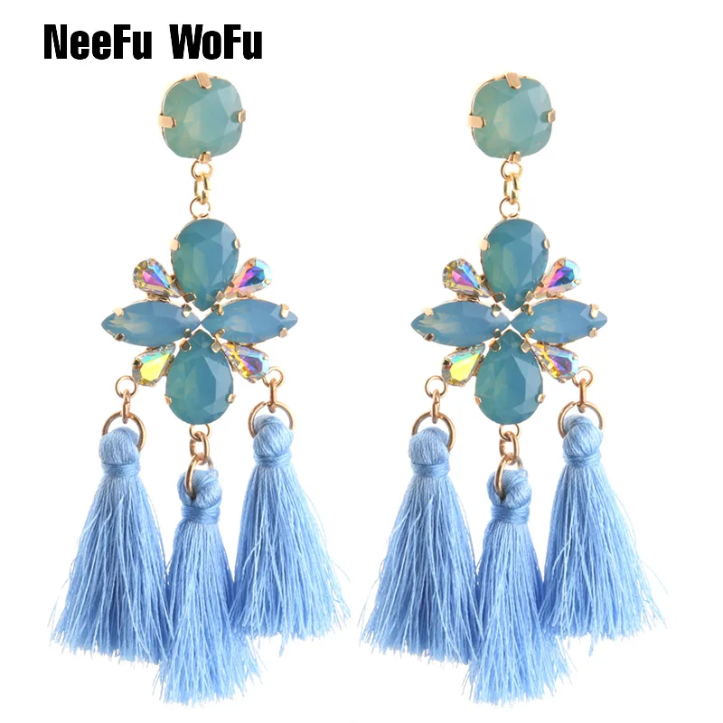 

NeeFu WoFu Drop Resin Earring Crystal Tassel Big Earring Dangle Copper Large Long Brinco Printing Ear Oorbellen 2018