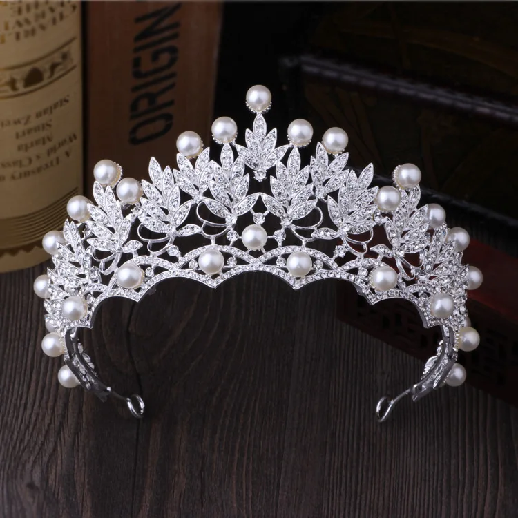 Kopen Crystal Parel Kronen Strass Tiara Bruiden Haarband Verzilverd Haar Sieraden Kroon Mode Bruiloft Haaraccessoires