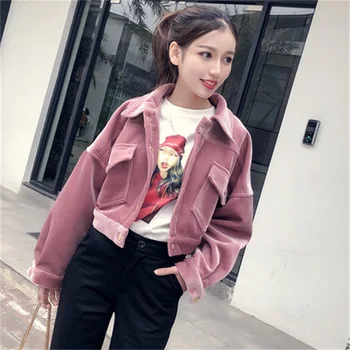 

spring autumn new Female rose-colored corduroy jacket short paragraph women's casual loose blouse students Vintage Basic Jackets