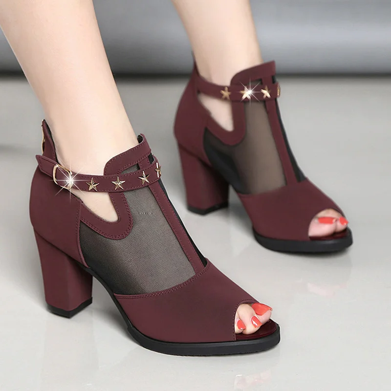 Cena Seksowne damskie buty na wysokim obcasie damskie sandały 2019 letnie Peep toe damskie sandały na kwadratowym obcasie moda letnia kobieta Party Shoes A1099