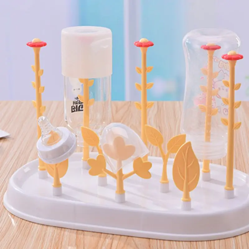 

Flower Type Multifunctional Baby Bottle Holder Storage Box Drain Rack with Dust Cover Kids Infants Bottles Drying Racks