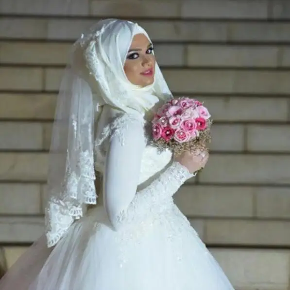 vestidos de novia árabe musulmán con hijab 2017 pavo balón vestido