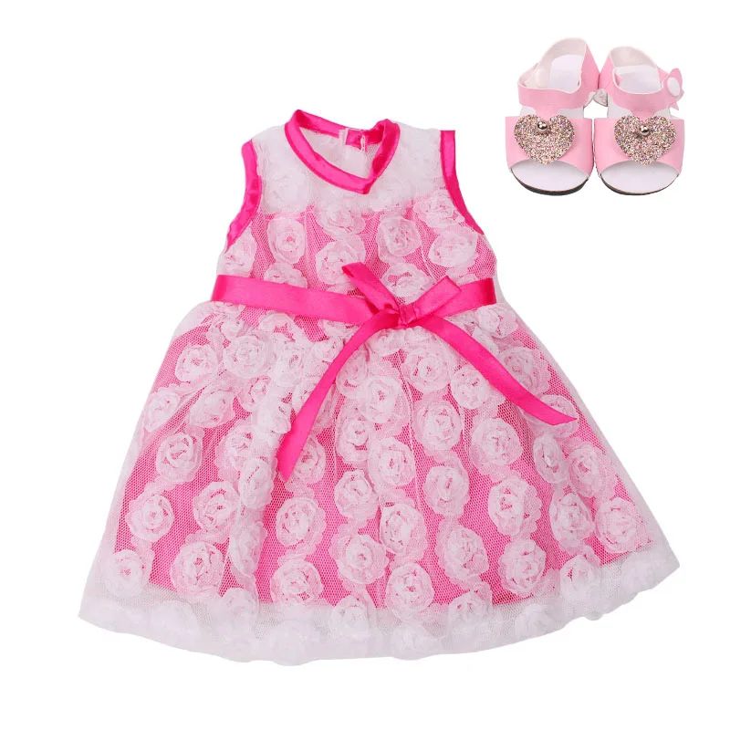 18 дюймов, с круглым вырезом, для девочек платье Розовая Юбка Кружевное Вечернее Платье с обувью Американский новорожденных детская одежда детские игрушки подходит 43 см для ухода за ребенком для мам, детские куклы, c386