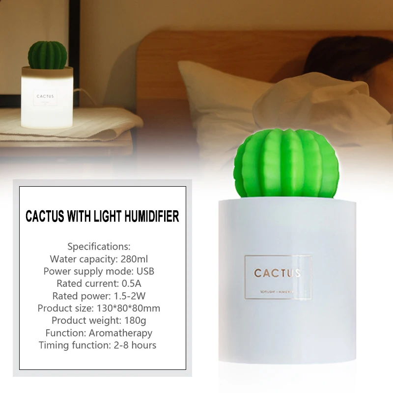 

Cactus Ultrasonic Humidifier Moisture Air Purifier Creative Night Light Aroma Diffuser Convenient Car Humidifier Dorpshipping