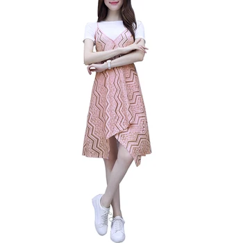 

IN Fashion Lace Patchwork Dress & Top New French Style Design Super Sweet Fairy Two-Piece Outfit Girl Clothes Vestidos