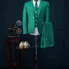 Новейшие зеленые жениха Смокинги для женихов Slim Fit 3 предмета Мужская Свадьба Пром Костюмы индивидуальные выпускников костюм Best мужчина дружки одежда