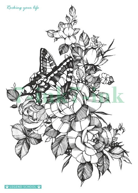 Водонепроницаемый Временные татуировки Stickerwings ручной росписью эскиз цветок линии животных Шнуровка с бантиком временная татуировка