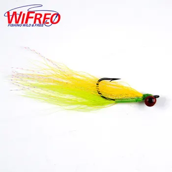 

6pcs #4 Lead Head Clouser Minnow bucktail Saltwater Fishing Fly Deceiver Flies chartreuse/white, chartreuse/yellow, red/white
