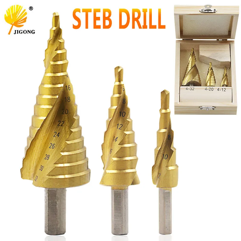 

4-32mm 3pcs = 1 set The Pagoda Shape HSS Drilling Triangle Shank Metalworking High Speed Steel Step Drill Bit Hole Cutter Tools