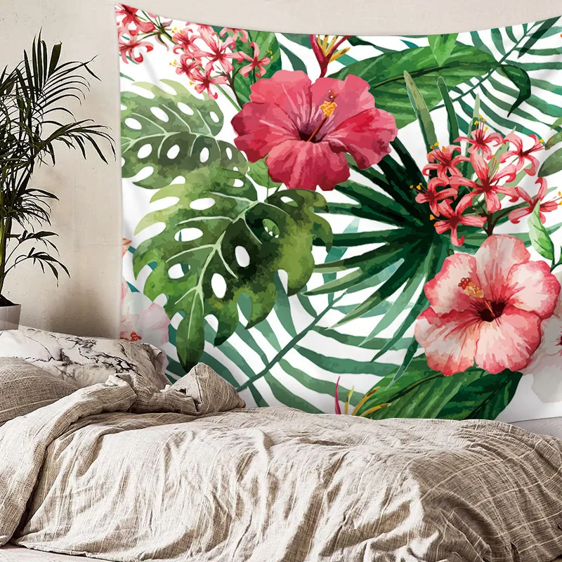 

Flower Tropical Green Leaves For Bedroom Dorm Decoration Tapestry Wall Hanging Polyester Rectangle Tapestries Cloth Carpet Mat