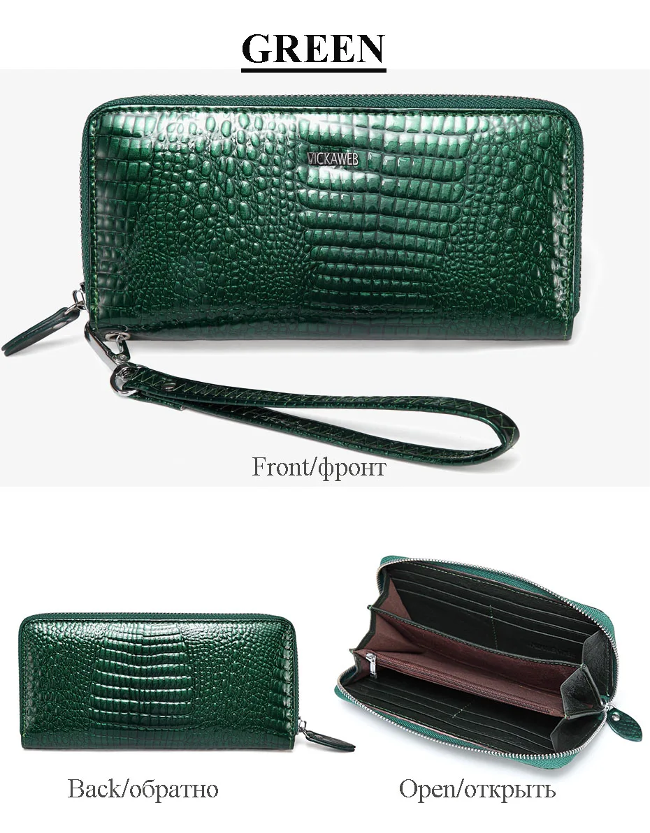 VICKAWEB Wristlet Wallet Purse Genuine Leather Wallet Female Long Zipper Women Wallets Card Holder Clutch Ladies Wallets AE38-020