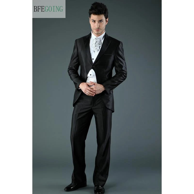 Черный обычный Жених атласные смокинги однобортный на одной пуговице костюм жениха+ жилет+ брюки+ галстук для свадьбы/Вечеринки