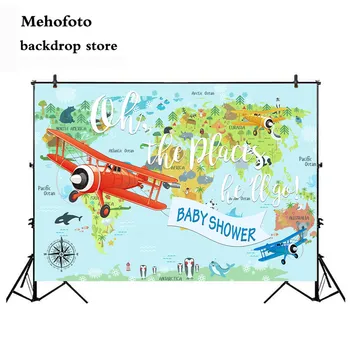 

MEHOFOTO Airplane Pilot Cartoon Birthday Party Photo Background Blue Sky White Clouds Backdrop Earth Kids Decorations Banner 182