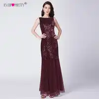 Burgundy Mermaid Prom Dresses Long Ever Pretty EZ07649 Sequined Tulle Sleeveless Abendkleider 2019 Sexy Evening Formal Gown